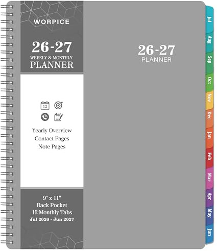 2026-2027 Planner - 2026-2027 Weekly and Monthly Planner, 9” × 11”, from JUL 2026 to JUN. 2027, Inner Pocket, Premium Paper, Twin-wire Binding, Make Life Productive - Gray