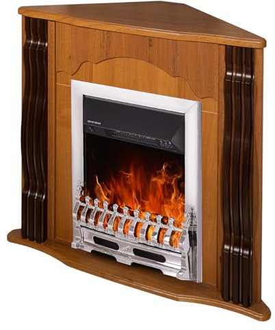 Camino Elettrico da Pavimento ad Angolo 88,2x95x47,3 cm Effetto Fiamma 2000W Clasic & Galileo silver Noce