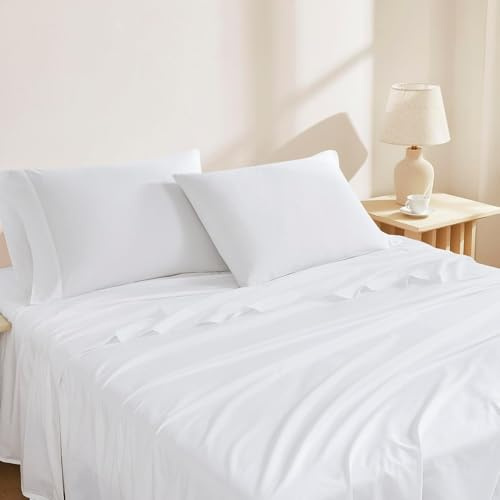 Linen Closet Arctic White Organic 100% Cotton Full Bed Sheets – Ultra Light, Breathable, Cool & Crisp – Wicks Away Moisture,Deep Pocket, Fully Elasticized – 4 Piece Sheet Set, Fits up to 18” Mattress