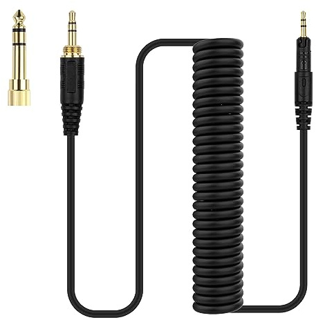 Gneinour ATH-M50X Replacement Cable Compatible with Audio-Technica ATH-M50X ATH-M40X ATH-M60X ATH-M70X Headphone, Coiled Audio Cable with 6.35mm Adapter, 5-10ft