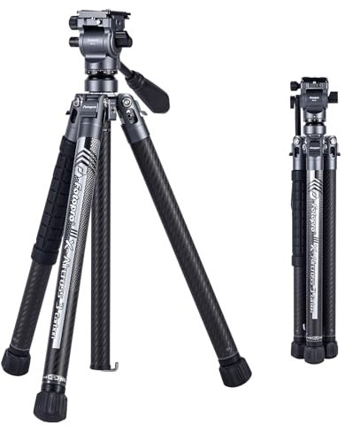 Fotopro X-Aircross 3 Lite Video - Trípode de cámara de viaje ligero de 64 pulgadas con cabeza fluida, 2.2 libras, ultraligero, portátil, profesional, vídeo, viaje, trípode de fibra de carbono para