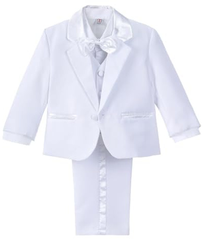 Lito Angels Bebiskostym för pojkar, festkostym för bröllop, set med 5 delar (kavaj, väst, skjorta, byxor och slips), kungsblå/svart/vit/elfenben/grå, 7 år