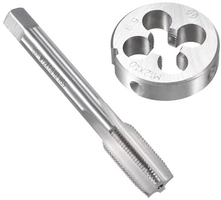 Unifizz Set di maschi e matrici metriche M12 x 1 mm, filettatura a macchina con filiera rotonda, kit per riparazione di dadi e bulloni