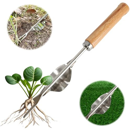 Désherbeur Manuel Outil - Jardinière Manuelle, Désherbeur de Mauvaises Herbes Gouge de Désherbage en Acier Inoxydable avec poignée, Bois Pelle Jardinage Arrache Pissenlit pour Jardin, Creuser, élager