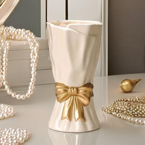 WLGRANJIA Bow Vase, White Flower Vase for Home Decor, White Ceramic Vases for Boho Style, 9.3 Inch Large Vases for Ideal Shelf/Table/Living Room Decor, Mother‘s Day Gifts