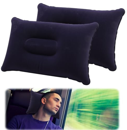 Aufblasbare Kissen für Camping, Reisen, kleines Luftkissen, weiche beflockte Oberfläche, tragbar, wasserabweisend, ultraleicht, aufblasbares Kissen für Strand, Sonnenbaden, Angeln, Auto, Flugzeug,