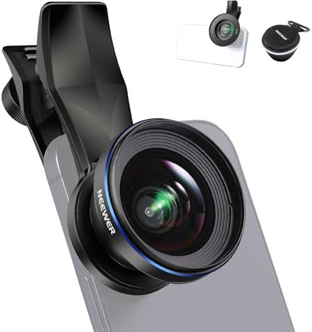 NEEWER 18mm 100° Weitwinkel Objektiv 0,5 fache Vergrößerung mit 17mm Gewinde Handy Objektiv Klammer und 67mm Filter Adapterring auch für Handy Käfig/Handy Hülle/Handy Klemme/Backplate LS-42 PRO