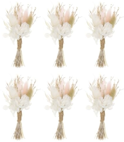 PATIKIL Mini torkade blombuketter, 6 st naturliga pampasgräs vilda blommor med stam Gisofila Boho blomma växt för gör-det-själv hantverk bröllopspresent, rosa