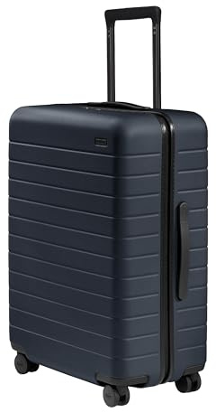 Away Medium Checked Luggage, Lightweight Hard Shell Suitcase with Spinner Wheels, Durable Rolling Luggage, TSA Lock, 26 Inch, Navy Blue
