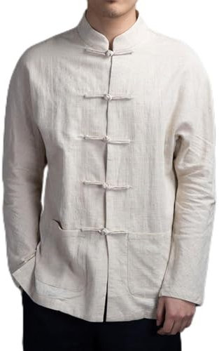 Manteau traditionnel de Kung Fu Tai Chi pour homme, costume chinois, uniforme, boutonné, style cardigan (XL abricot)