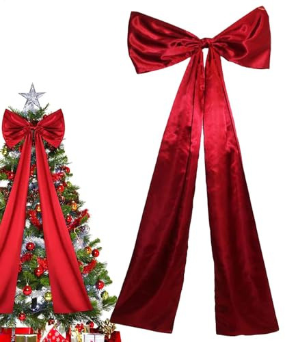 Adorno para Árbol De Navidad con Lazo Rojo Grande, Adorno para Árbol De Navidad De 120 Cm, Lazo De Satén con Cinta Roja con Serpentinas Largas, Lazos De Cinta Extra Grandes, Decorativo Navideño