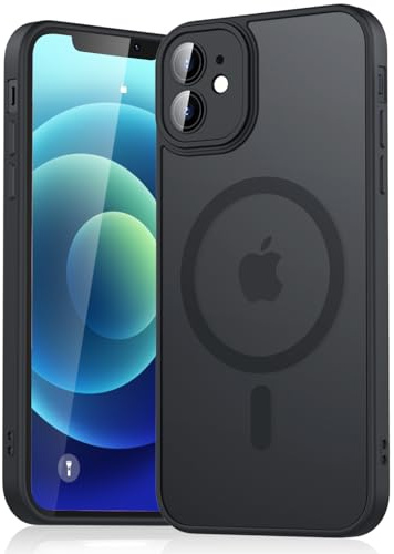 Oumida Magnetfodral för iPhone 12, stötsäkert fodral, matt genomskinligt, fodral med MagSafe för iPhone 12, svart