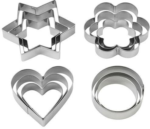 12 Pcs Star Cookie Cutters Heart Cookie Cutters Progressive Size Stainless Steel Cookie Cutter Set for Biscuit Bread Gingerbread Shaped Mini Heart Cookie Cutter Set for Baking Birthday Party