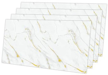 IZODEKOR Wandverkleidung Marmoroptik - 4er 120x60cm- Alternative zu Badfliese/Küchenfliese, Duschwandpaneele, Wandpaneel für Küchenrückwand, Badezimmer, Innenbereich - Golden Harmony