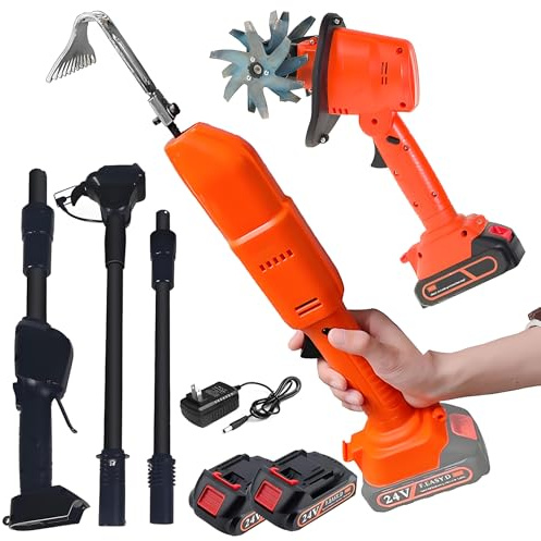 Rototiller Léger pour Le Jardinage, Cultivateur De Barre De Jardin électrique, Largeur De Travail 10 Cm, avec Piolet De Hoe Et Télescopique électrique 2 Batteries, pour La Pelouse/Jardinage