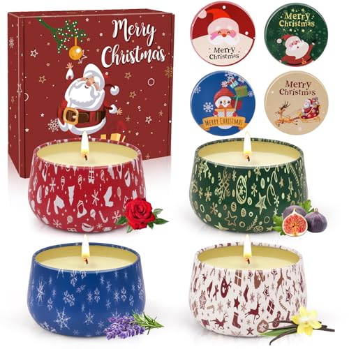 Candle Set regalo di candele profumate di Natale, 4 Candele Natalizie Decorative Votive Riempite, Regali di Natale perfetti per le Donne, Candele Profumate Set Regalo Donna, Calendario Avvento