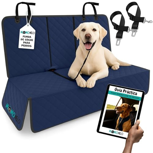 MOMONELO Funda Coche Perro Azul Impermeable + 2 Cinturones