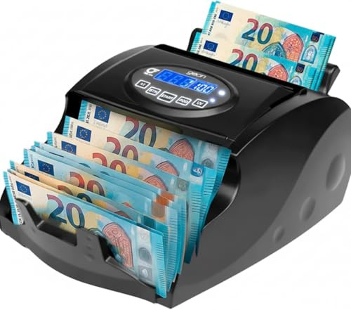 Compteuse de Billets Automatique - Détecteur Faux Billets UV/MG - 1000 Billets/Minute - Capacité 200 - Fonction Lots - Compatible EUR et USD - Écran LED - Connexion PC/Imprimante