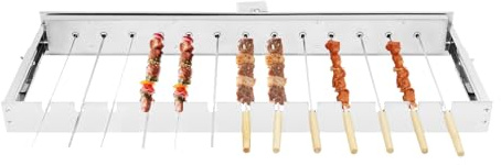 Spiedo rotante automatico in acciaio inox 220 V elettrico barbecue griglia griglia Shish Kabob set con 13 spiedini e spiedini rotanti regolabili in larghezza per barbecue