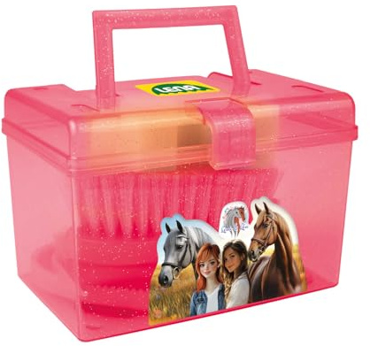 LENA Hobby Horsing Cleaning Box with Accessories, Horse Care Set for Children, Suitable for Indoor and Outdoor Use, with Hoof Scraper, Sponge, Mane Comb, Curry Comb and Brushes, from 3 Years