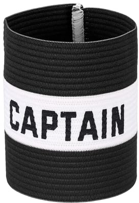 YELARXI Captain Armband, Soccer Captain Arm Bands Elastic Adjustable Leader Armbands Team Sport Rugby Player Band 4.1x3.4 in & Black/White-Fit for (Football/Basketball Training)