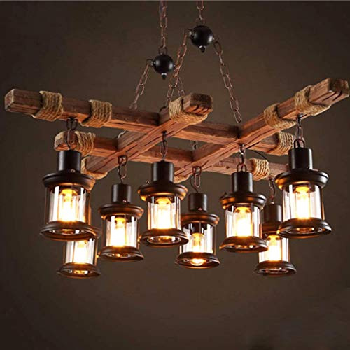 AHQX Hänglampa vintage ljuskrona retro hängande lampa trä metall hängande lampa svart justerbar höjd glödlampa E27 industriell taklampa för matsal vardagsrum kök café pendellampa ..