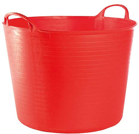RED HOG Gartenkorb Kunststoff 42L Griffe Haltbarkeit: 120 kg Flexi Bag Wäschekorb Rund Behälter für Haus, Garten, Gebäude, Superstark, Mehrzweck, Verstärkungsrippen, Rissbeständig, Rot