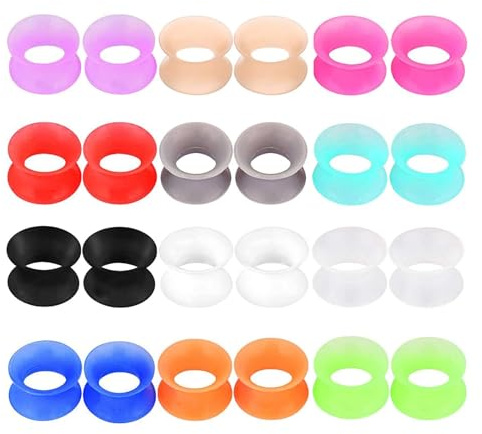 CHARMONLINE 24PCS Soft Silicone Ear Gauges Flesh Tunnels Plugs Stretchers Expander Double Flared Flesh Tunnels Ear Piercing Jewelry for Women Men (9/16(14mm))