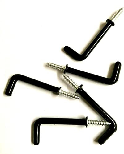 Plastic Coated Square Dresser Hooks - Ceiling Hooks - Screw Hooks - Black, Pack of 10 (25mm)