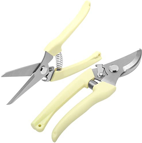 POXIAOER Tijeras de podar de 2 piezas, tijeras de podar, tijeras de podar con hoja de acero inoxidable, tijeras de jardín para cortar plantas, frutas, recoger floristería