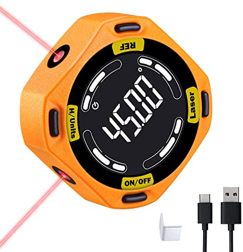 Digitaler Winkelmesser LEERCHUANG Level Neigungsmesser Winkelmesser Laser Level W 5-seitig & Rückseite Starker Magnet, wiederaufladbarer digitaler Winkelmesser/Winkelmesser Typ-C…