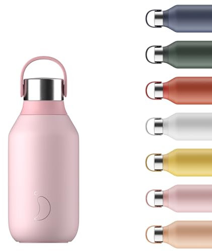 Chilly's Series 2 Water Bottle - Vacuum Insulated Stainless Steel Water Bottle with Soft Collar & Carry Loop, Thermal Flask For Hot & Cold Drinks - Leak Proof, No Sweat - Blush Pink, 350ml