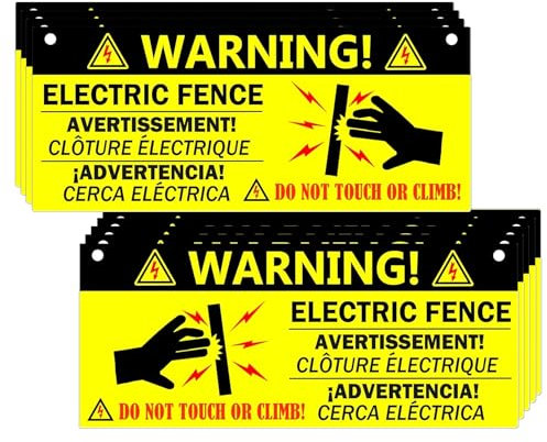 Wootile Electric Fence Warning Signs 10 Pcs Plastic Safe Caution Sign 10 x 4 Inch Farm Home Safety