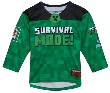 Minecraft Little Boys Mesh Hockey Jersey Long Sleeve T-Shirt Green 7-8