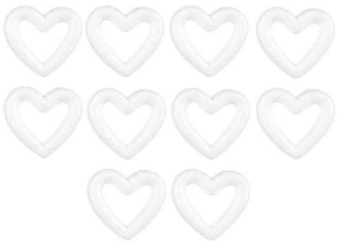 Vit polystyren hjärta skum hjärtan frigolitbollar ihåliga kärleksformade hantverksbollar skum hjärtformad kransram för konst och hantverk, skulpturer, blomsterarrangemang (10 cm 10 st)