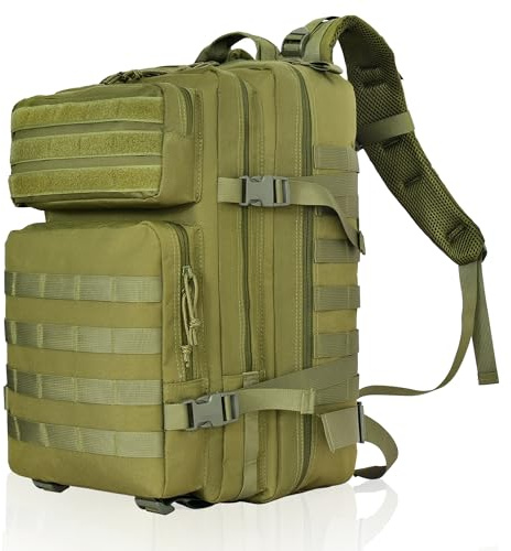 OUUTMEE Sac à Dos Tactique Militaire, Multifonctionnel Sac à Dos Randonnée, Militaire De Grand Volume Sac à Dos, Sac à Dos De Jour, Vert, 45L