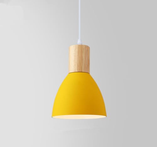 SXYSXYSXY Nordic Holz Esszimmerlampe Minimalismus Modern Macaron Pendelleuchte Metall Hängelampe Schlafzimmer Nachttisch Hängeleuchte E27 Wohnzimmer Loft,Gelb