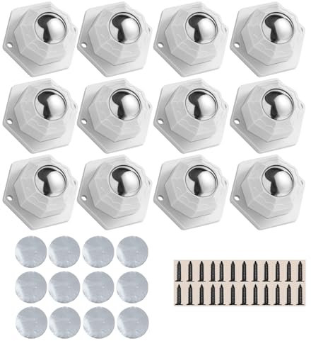 Wenrescry 12 Ruedas para muebles,Ruedas de bolas para muebles, autoadhesivas, 360°, universales para muebles y objetos pesados, ruedas para muebles para facilitar el transporte, material ABS+Acero