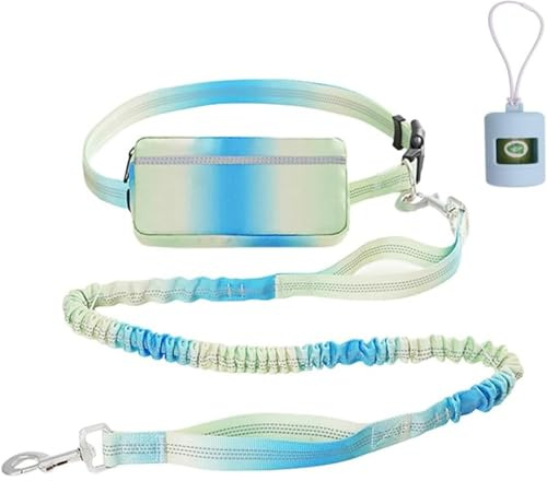 PINETAPIRS Hands-Free Zipper Pouch Dog Leash 4-6 Foot Elastic Waist Leash Suitable for Medium to Large Dogs Dual-Layer Cushioned Handle & Jogging Dual-Use Design，Green