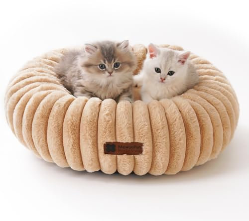 MEWOOFUN katzenbett 50x50cm für Katzen geeignet Flauschig -Waschbares Angstlösendes Beruhigendes katzenbett mit Rutschfester Unterseite, Kamel