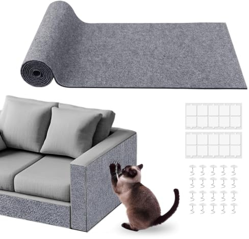 pawstrip Cat Scratch Furniture Protector for Couch, Sofa, Wall & Door Guard, Trimmable Self-Adhesive Scratch Pad, DIY Climbing Mat, Deterrent, Scratching Post Replacement (Light Gray, 40x100cm)