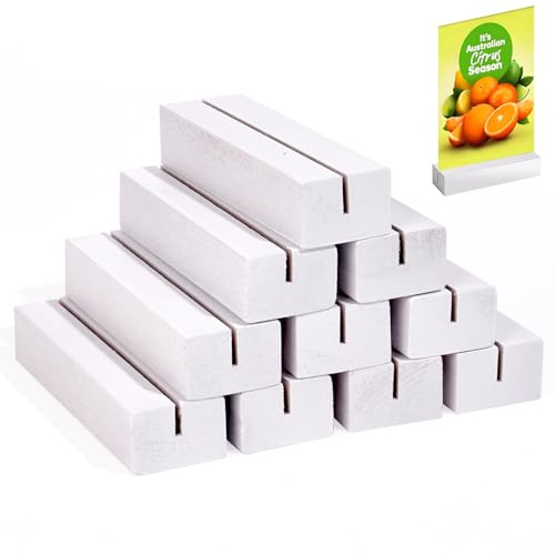 Gipizi 10Pcs Wooden Place Card Holders White, Beech Wood Photo Card Holders for Weddings Banquets and Parties, Table Number Holder Stands, A6 Wood Menu Holder for Restaurants