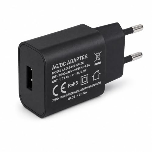 YIMINGOUFEI USB-laddare 5 W, 5 V/1 A med EU-kontakt, svart | Flamskyddat hölje och nickelpläterade stift – smidig strömförsörjning för mobiler, hörlurar och andra kompatibla enheter.