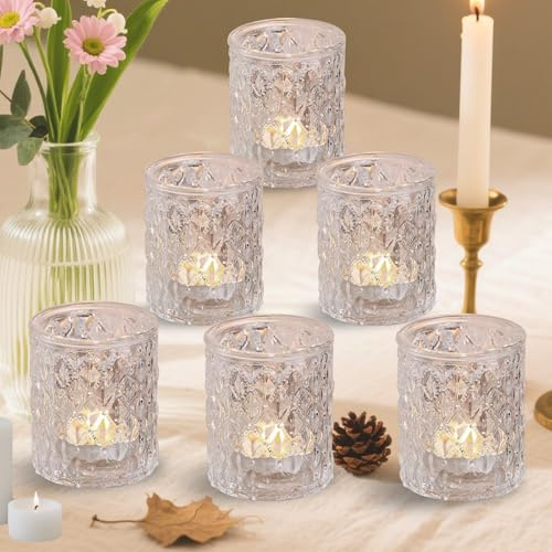 Värmeljushållare liten värmeljusglas, 6 stycken glas värmeljus ljusstakar, vintage votivljushållare för ljus, bröllopsdekoration, bordsdekoration, votivljushållare, juldekoration