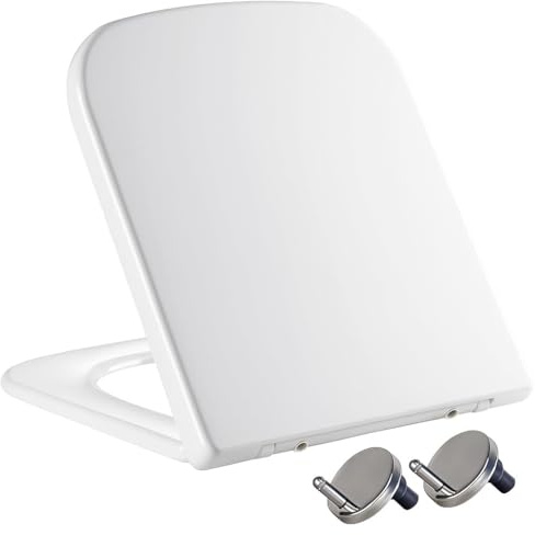 MASS DYNAMIC Square Toilet Seat – White Soft Close Loo Seat with Quick Release, Universal Fit for Square Toilet Pans, Top Fix Hinges, Easy Installation (40.0cm x 36cm) - Pakc of 3