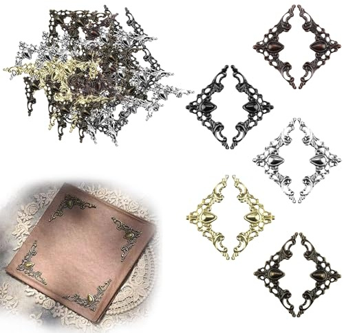 ARTiFiXPRO 60Pcs Vintage Metal Book Corner Protectors - Retro Antique Edge Guards for Scrapbooking, Photo Albums, Jewelry Boxes, Decorative DIY Craft Embellishments (5 Colors)