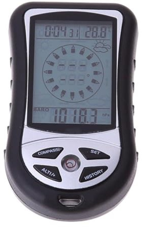 Vibsky Termometro tascabile con altimetro, bussola, con previsioni del tempo, ad alta risoluzione, retroilluminazione, per escursionismo, campeggio, alpinismo, colore nero