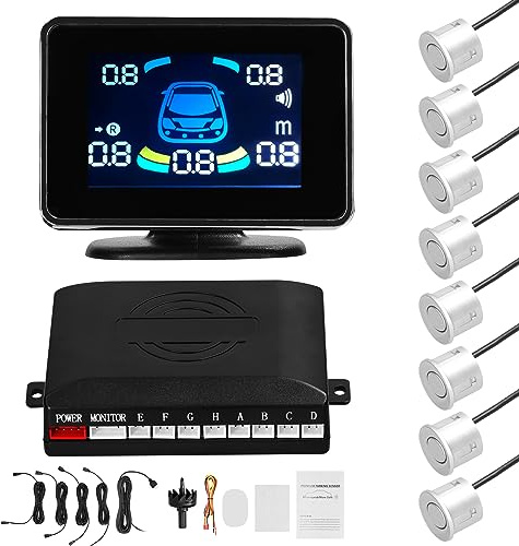 de radares Retroceso y sensores Aparcamiento para Coche con 8 Pantalla LCD visualización Distancia Modos Alarma Sonora zumbador silencioso Volumen Regulable detección Frontal Trasera