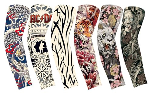 Manchons de Protection UV pour Tatouages Temporaires 6 Pièces Manchons de Bras de Tatouage Faux Manchettes de Bras de Protection Solaire Gants de Bras de Fleur à Élasticité Douce de Cyclisme