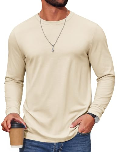 COOFANDY Mens Long Sleeve T Shirt Round Neck Undershirt | Plain, Basic Tops